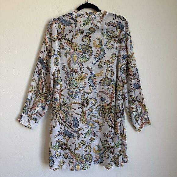 Jessica London Plus Size Sheer Boho Paisley Button Down Tunic 14W Artsy - Picture 11 of 16